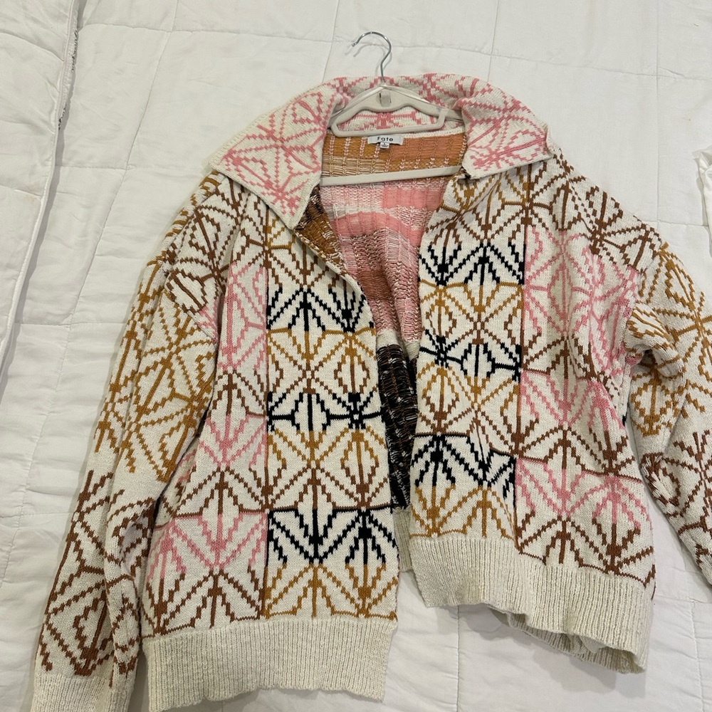 Fate Pink and Tan Knit Sweater